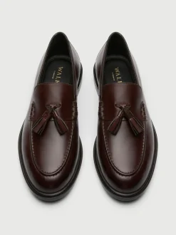 Walk London Brown Leather Putney Tassel Loafers