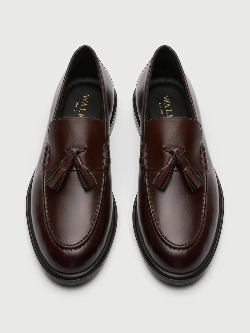 Walk London Brown Leather Putney Tassel Loafers