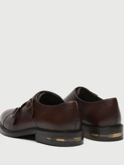 Walk London Brown Leather Oliver Monk Shoes