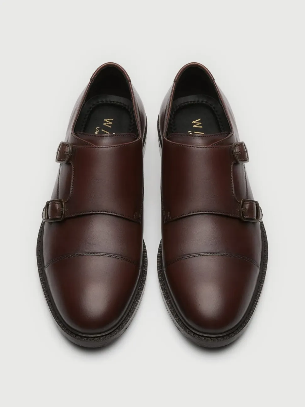 Walk London Brown Leather Oliver Monk Shoes