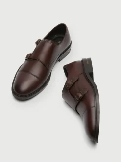Walk London Brown Leather Oliver Monk Shoes