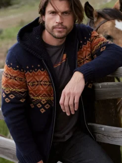 Weird Fish Blue Bradwood Borg Lined Fair Isle Knit Full Zip Hoodie