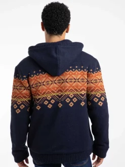 Weird Fish Blue Bradwood Borg Lined Fair Isle Knit Full Zip Hoodie