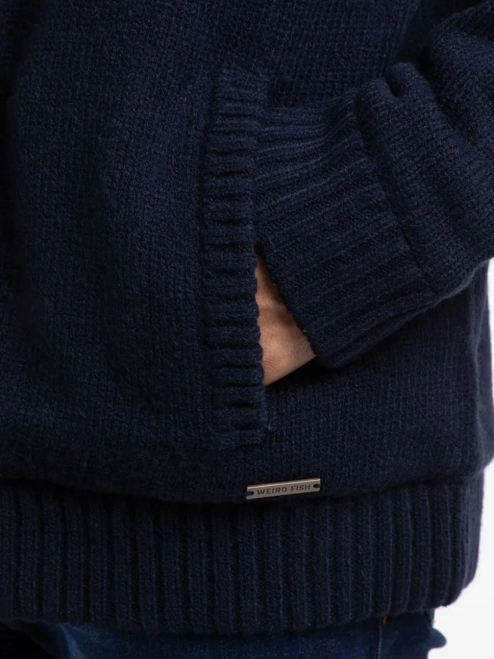 Weird Fish Blue Bradwood Borg Lined Fair Isle Knit Full Zip Hoodie
