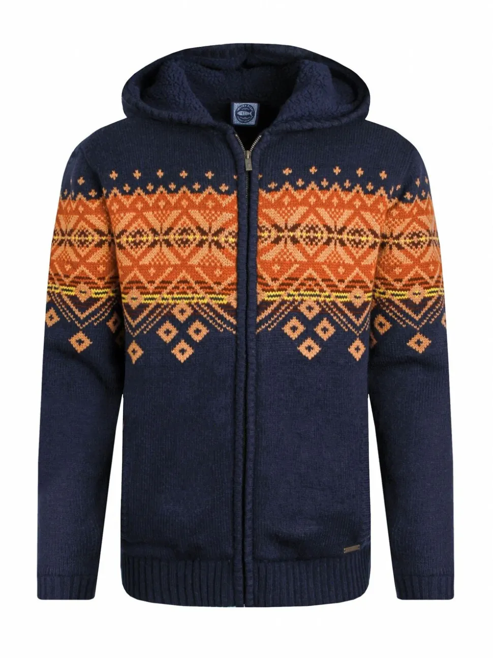 Weird Fish Blue Bradwood Borg Lined Fair Isle Knit Full Zip Hoodie