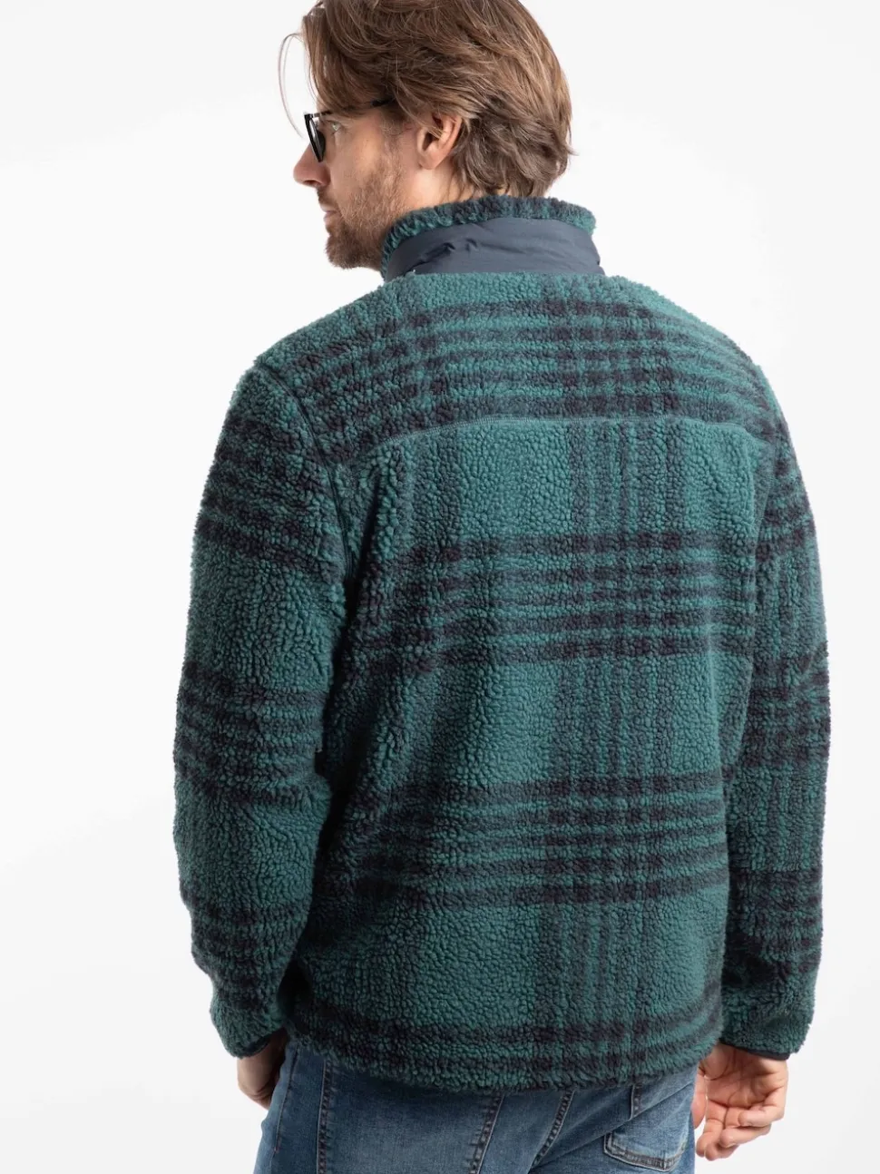 Weird Fish Green Lucian Full Zip Jacquard Borg Fleece