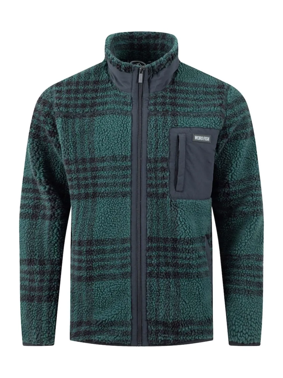 Weird Fish Green Lucian Full Zip Jacquard Borg Fleece