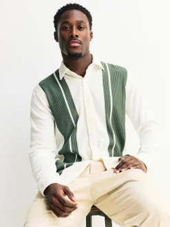 White / Sage Green Stripe Short Sleeve Jersey Shirt
