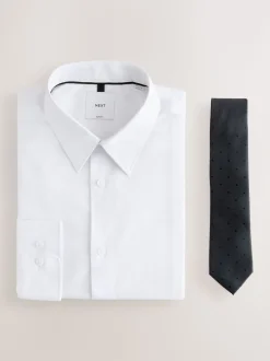 White /Black Slim Fit Occasion Shirt And Tie Set