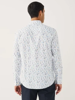 White Blue Floral Print Regular Fit Long Sleeve Shirt