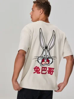 White Bugs Bunny Looney Tunes Licence Graphic Print T-Shirt
