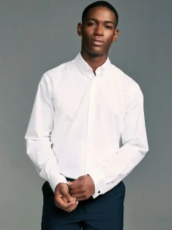 White Button Down Collar Regular Fit Easy Care Double Cuff Smart Shirt