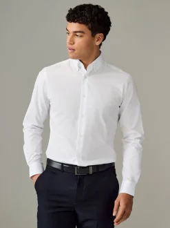 White Button Down Collar Slim Fit Easy Care Single Cuff Smart Shirt