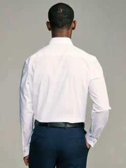 White Button Down Collar Slim Fit Easy Care Double Cuff Smart Shirt