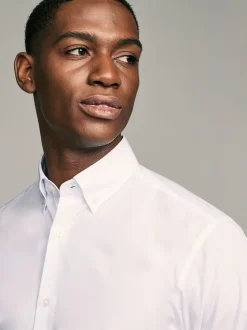 White Button Down Collar Slim Fit Easy Care Double Cuff Smart Shirt