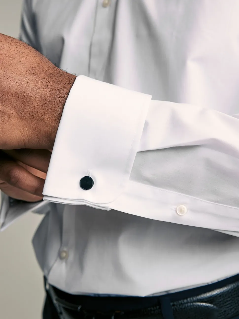 White Button Down Collar Slim Fit Easy Care Double Cuff Smart Shirt