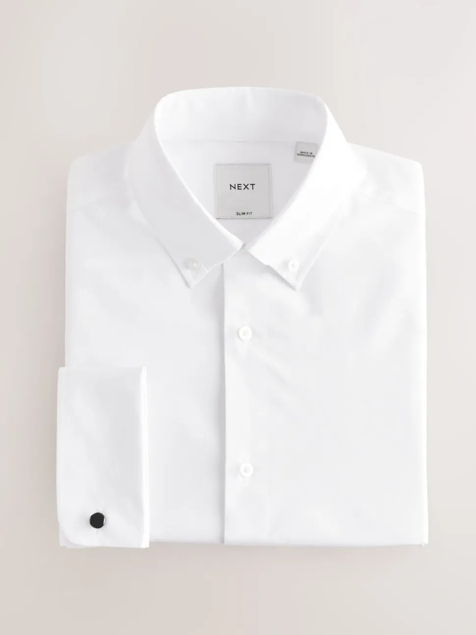 White Button Down Collar Slim Fit Easy Care Double Cuff Smart Shirt