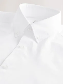 White Button Down Collar Slim Fit Easy Care Double Cuff Smart Shirt