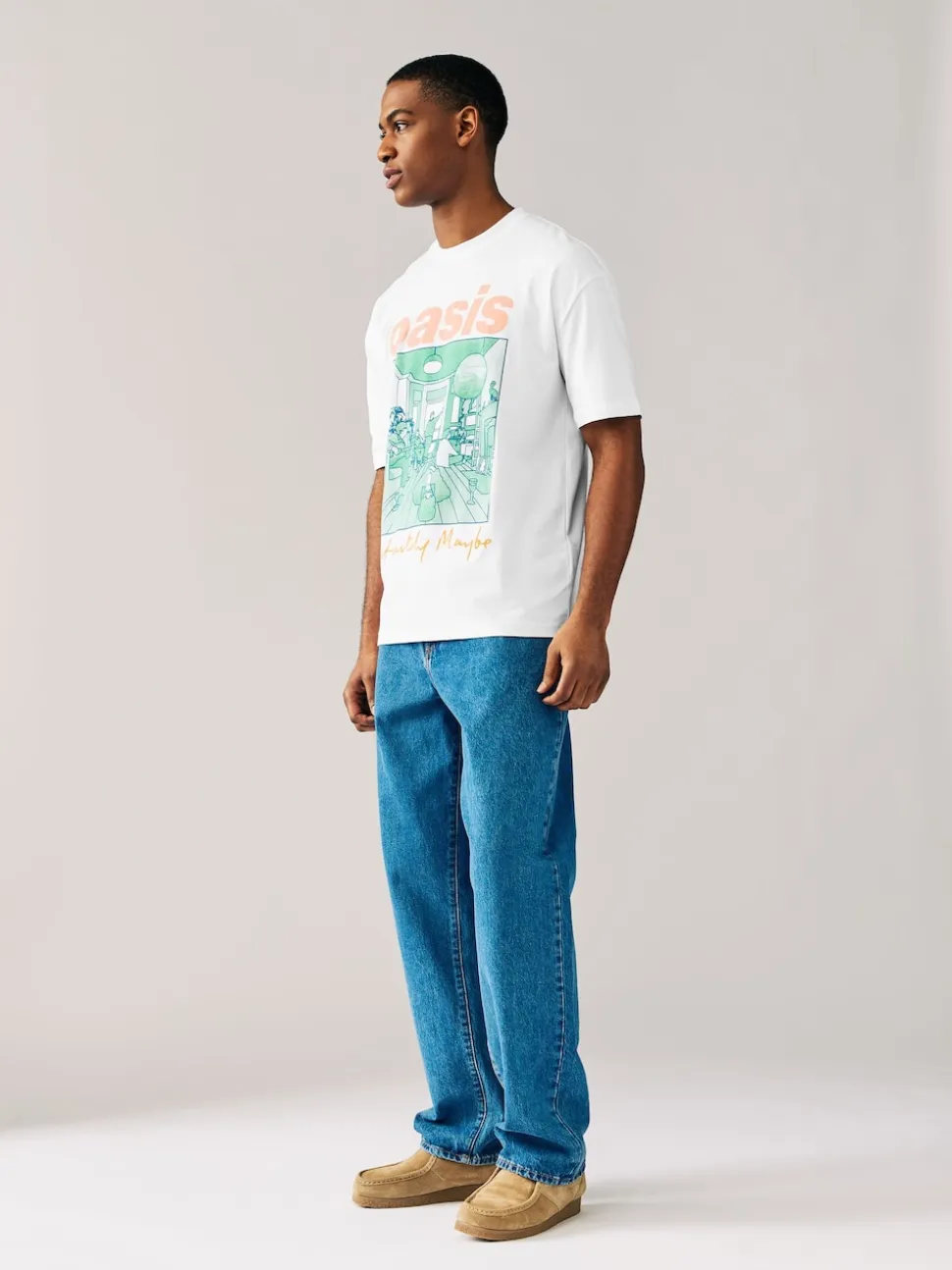 White Colour Oasis Graphic Band T-Shirt