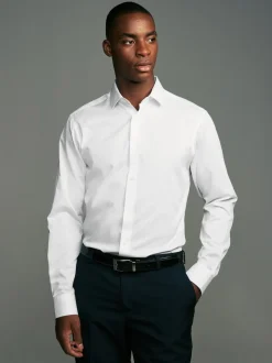 White Easy Care Textured Slim Fit Single Cuff Smart Shirts 2 Pack