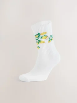 White Fruit Pattern Embroidered Sports Socks 4 Pack