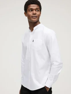 White Grandad Collar Regular Fit Button Down Easy Iron Oxford Shirt