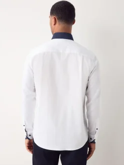 White Hatch Contract Collar Regular Fit Smart Trimmed Long Sleeve Party Shirt