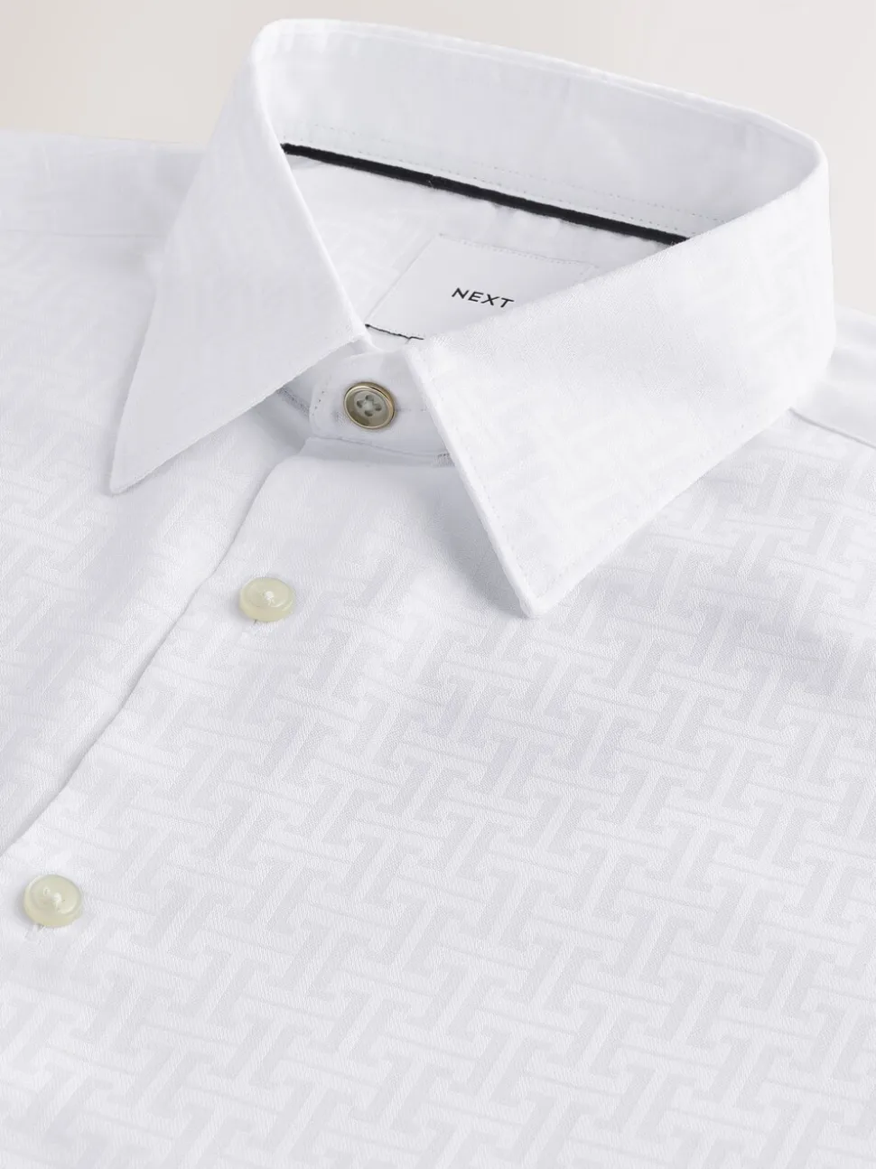 White Monogram Regular Fit Geometric Print Long Sleeve Smart Shirt
