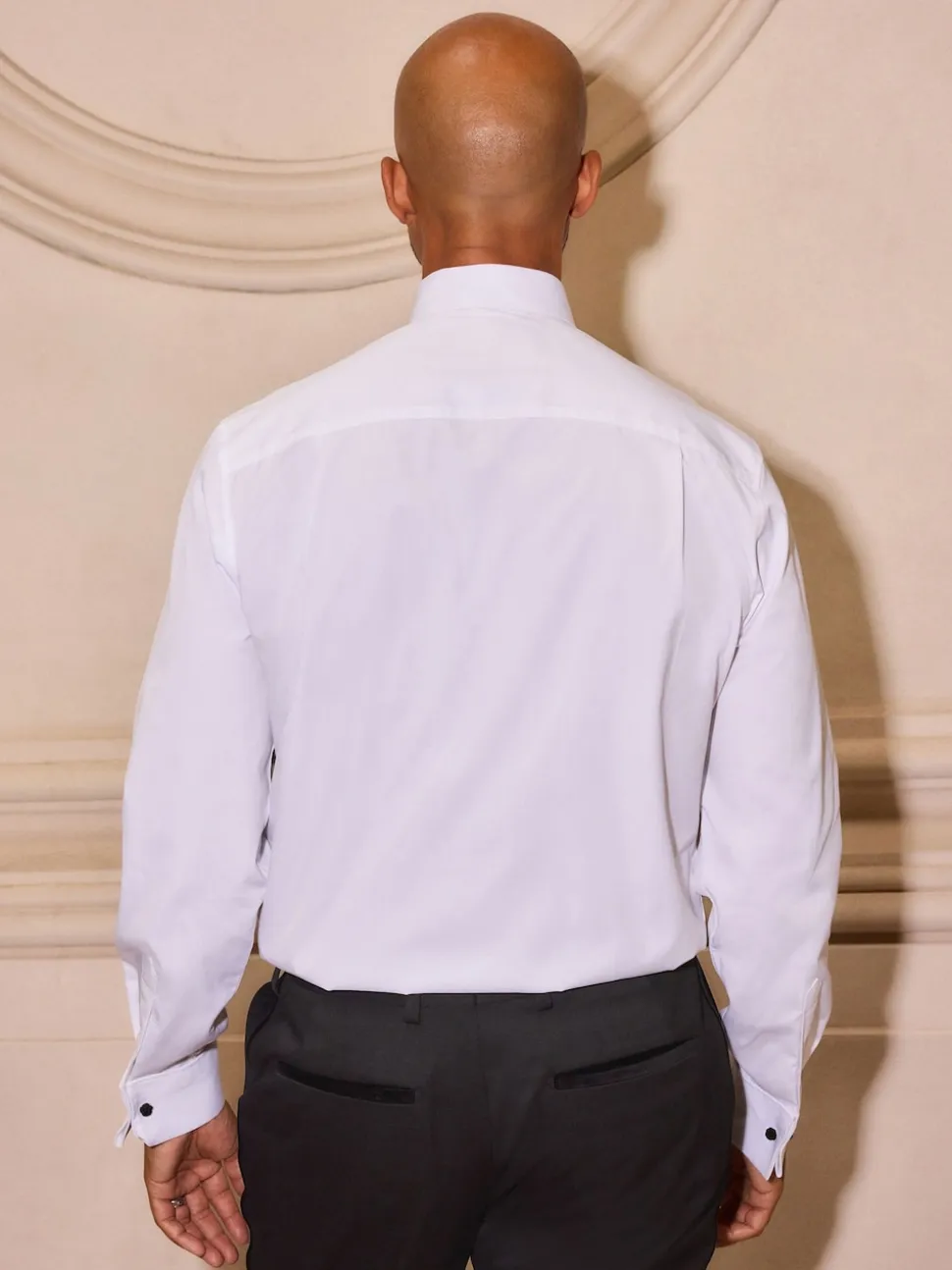White Narrow Pleated Double Cuff 100% Cotton Dress Shirt With Cutaway Collar