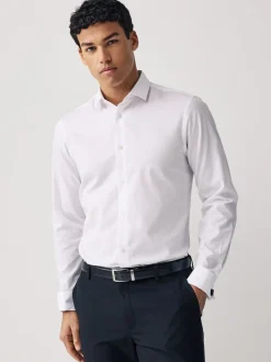 White Regular Fit Double Cuff Easy Care Textured Smart Shirt
