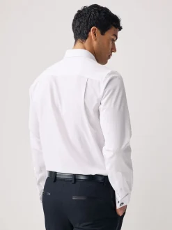 White Regular Fit Double Cuff Easy Care Textured Smart Shirt