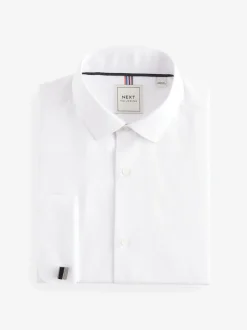 White Regular Fit Double Cuff Easy Care Textured Smart Shirt