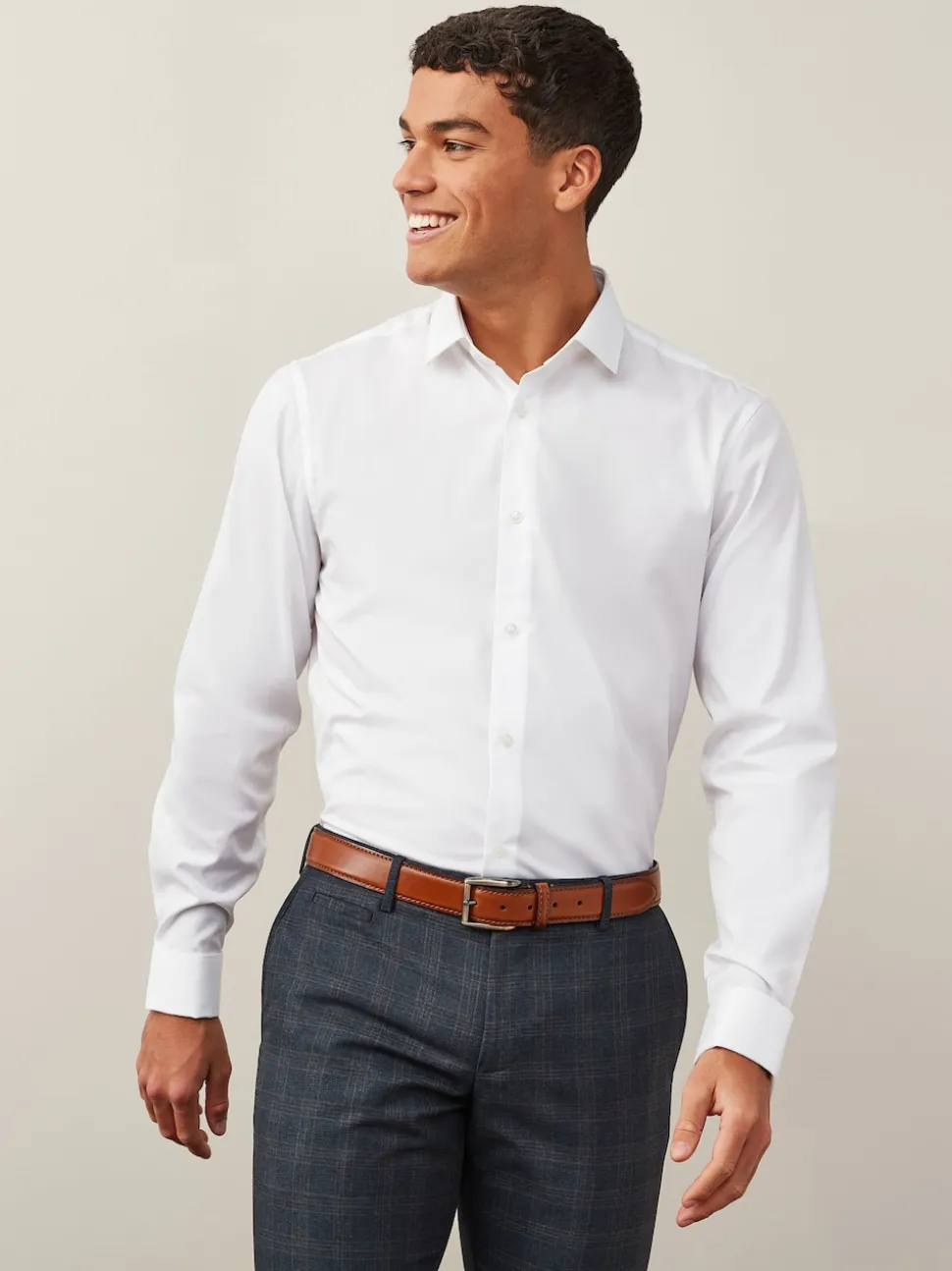 White Regular Fit Easy Care Double Cuff Smart Shirt