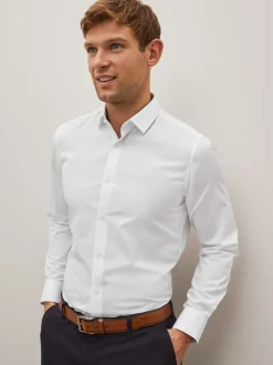 White Regular Fit Easy Care Textured Single Cuff Smart Shirt