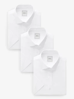 White Regular Fit Easy Care Short Sleeve Smart Shirts 3 Pack