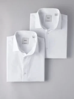 White Regular Fit Easy Care Short Sleeve Smart Shirts 2 Pack