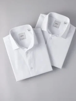 White Regular Fit Easy Care Short Sleeve Smart Shirts 2 Pack