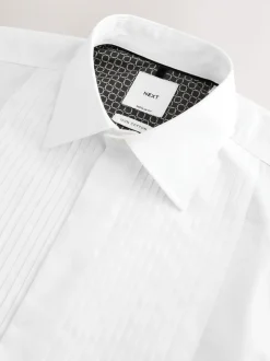 White Regular Fit Occasion Pleated Bib Double Cuff Dress Shirt
