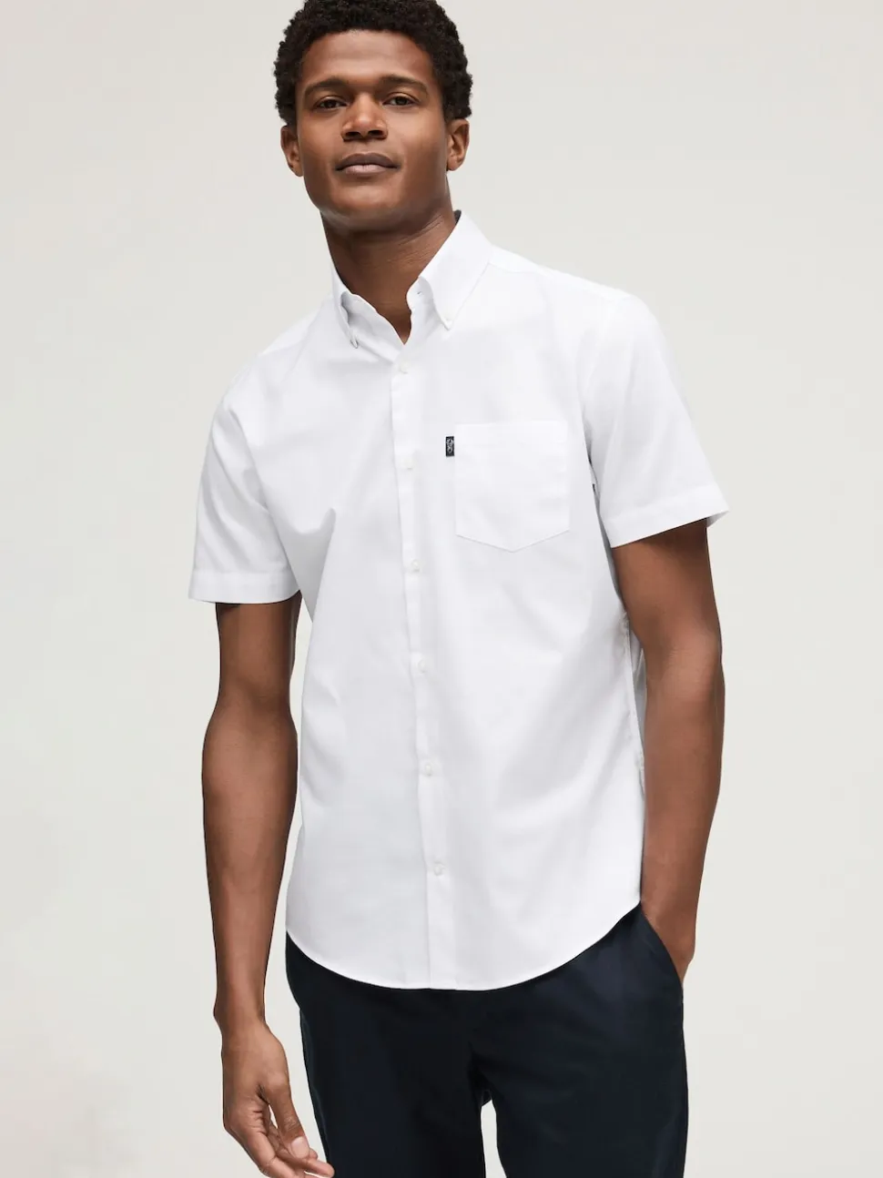 White Regular Fit Short Sleeve Easy Iron Button Down Oxford Shirt