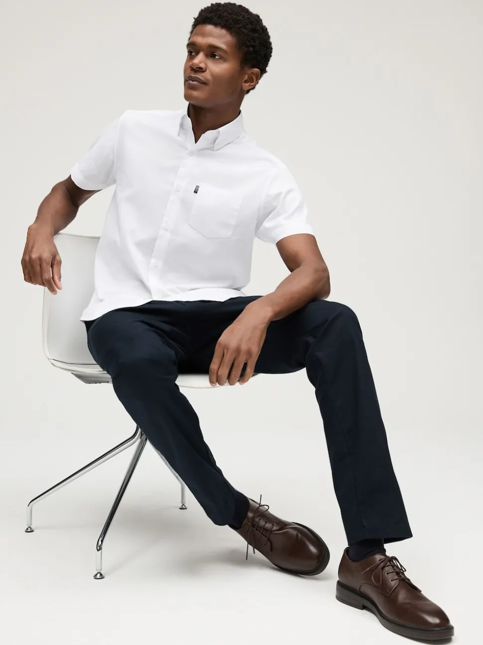 White Regular Fit Short Sleeve Easy Iron Button Down Oxford Shirt