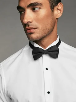 White Regular Fit Slim Fit Single Cuff Shirt With Wing Collar And Bow Tie Pack