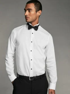 White Regular Fit Slim Fit Single Cuff Shirt With Wing Collar And Bow Tie Pack
