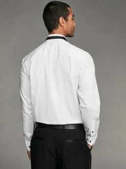 White Regular Fit Slim Fit Single Cuff Shirt With Wing Collar And Bow Tie Pack