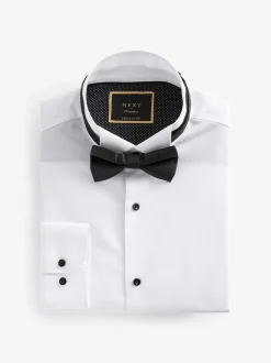 White Regular Fit Slim Fit Single Cuff Shirt With Wing Collar And Bow Tie Pack