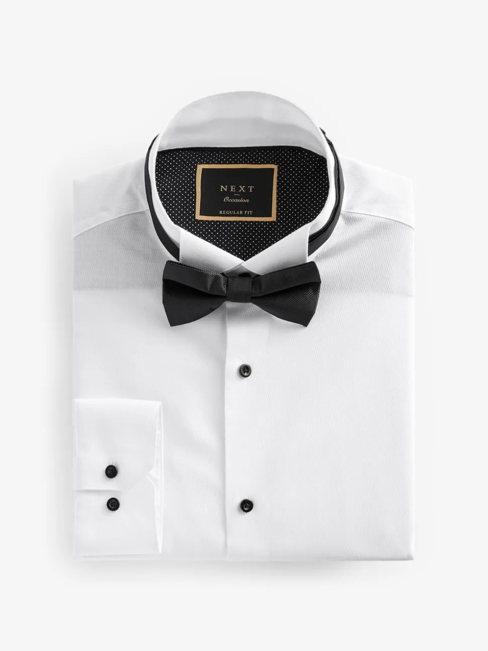 White Regular Fit Slim Fit Single Cuff Shirt With Wing Collar And Bow Tie Pack