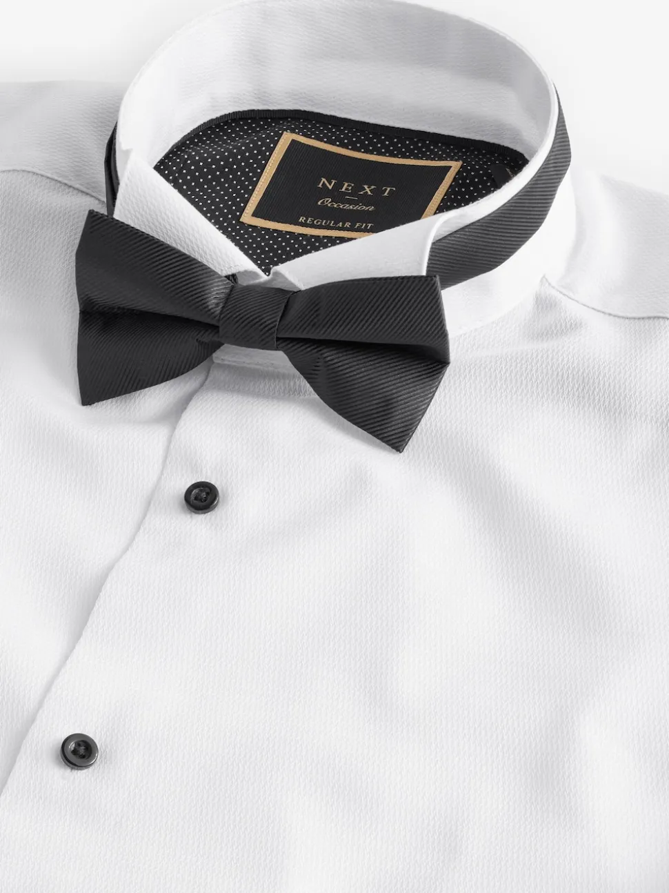 White Regular Fit Slim Fit Single Cuff Shirt With Wing Collar And Bow Tie Pack