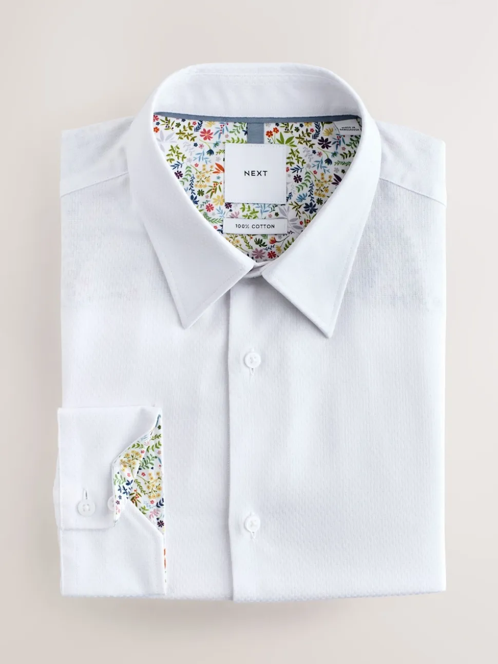 White Regular Fit Textured Long Sleeve Formal Shirt with Trim