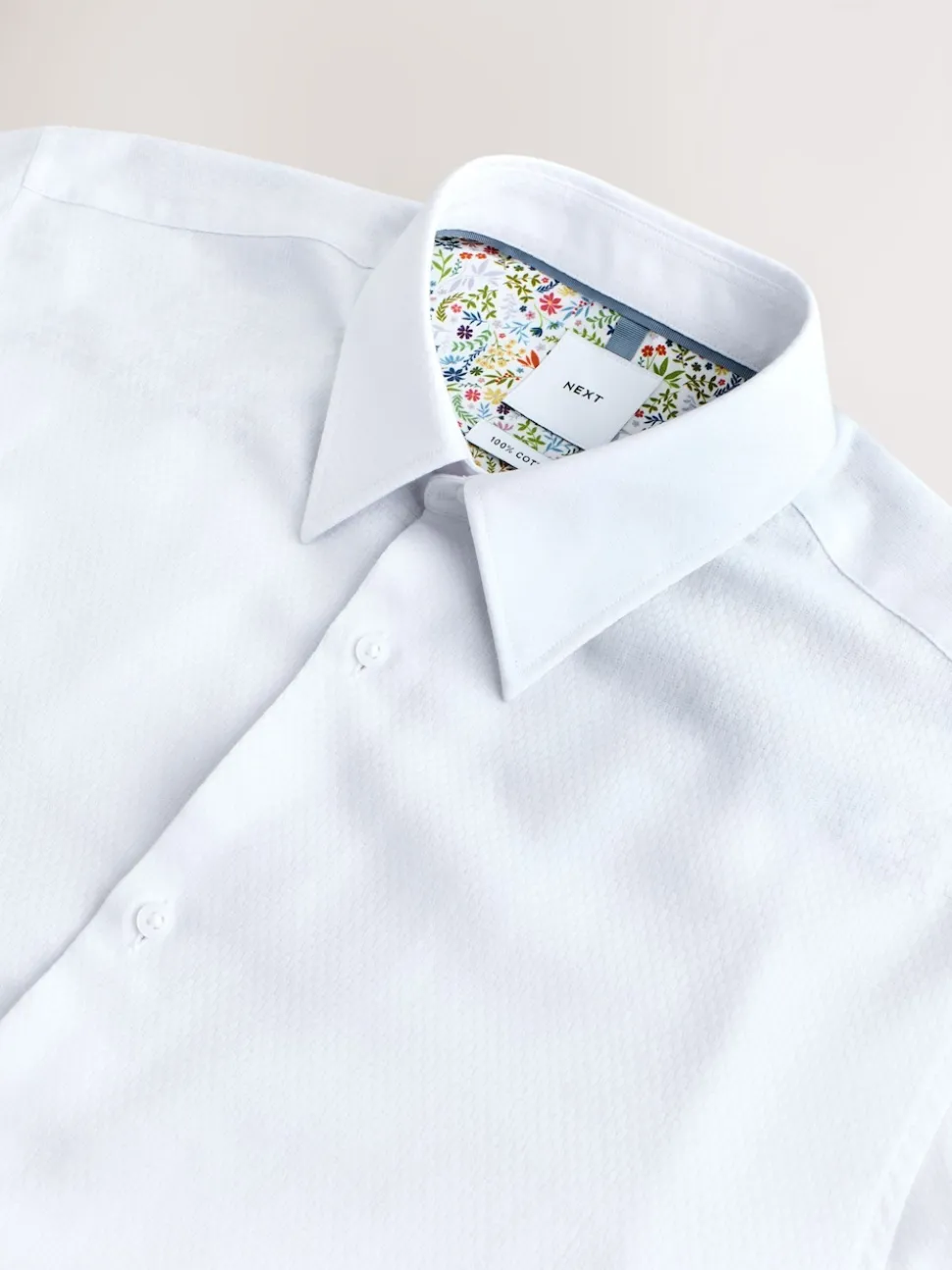 White Regular Fit Textured Long Sleeve Formal Shirt with Trim