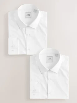 White Skinny Fit Easy Care Long Sleeve Single Cuff Smart Shirts 2 Pack
