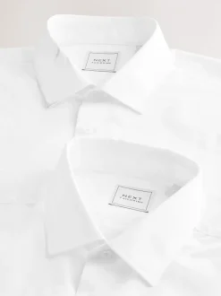 White Skinny Fit Easy Care Long Sleeve Single Cuff Smart Shirts 2 Pack